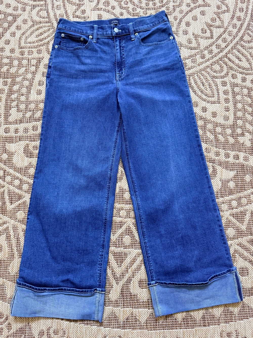J.Crew Classic Wide-Leg Jeans Medium Wash Cuffed Hem Blue Denim Size 29 EC